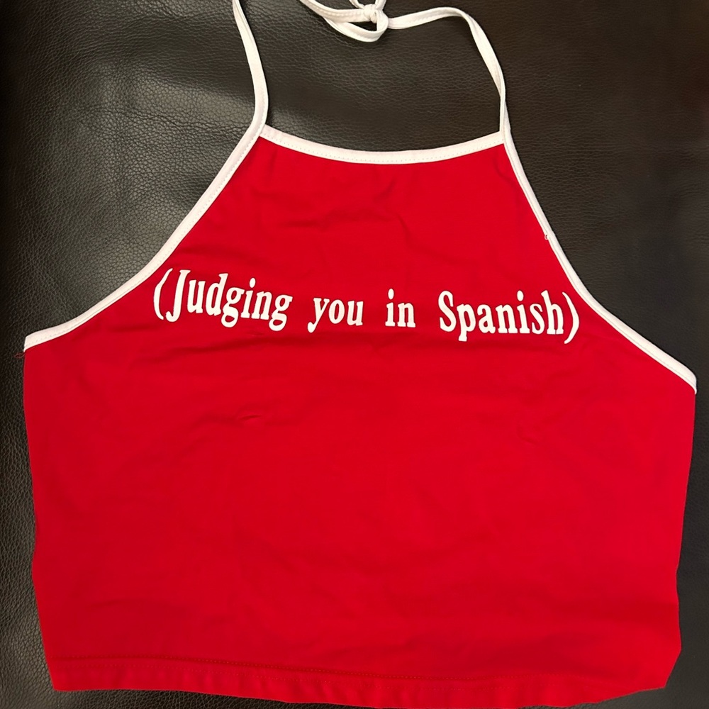 SHEIN “Judging you in Spanish” Tankini crop top (NWOT)